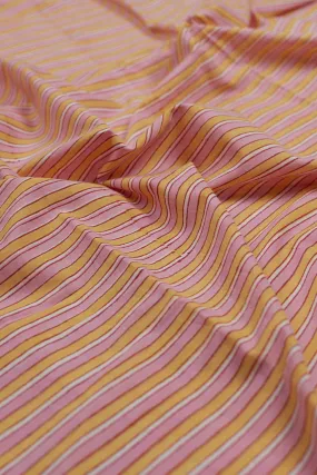 Pink & Yellow Stripe Sanganeri Cotton Fabric