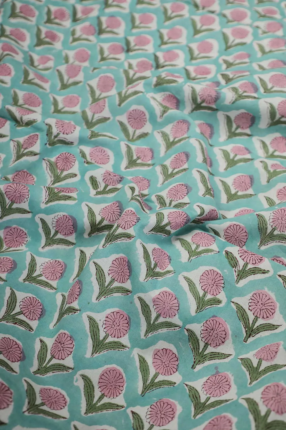 Pink Florets Sanganeri Cotton Fabric - 0.5m