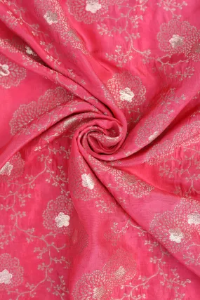 Pink Red Pure Two Tone Banarasi Gold Silver Zari Jaal Floral Patterned Silk Jacquard