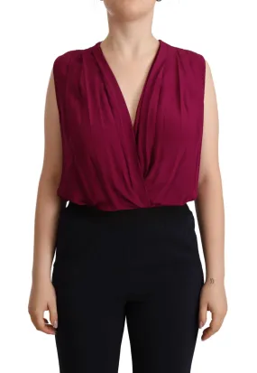 PINKO Elegant Plum V-Neck Sleeveless Bodysuit