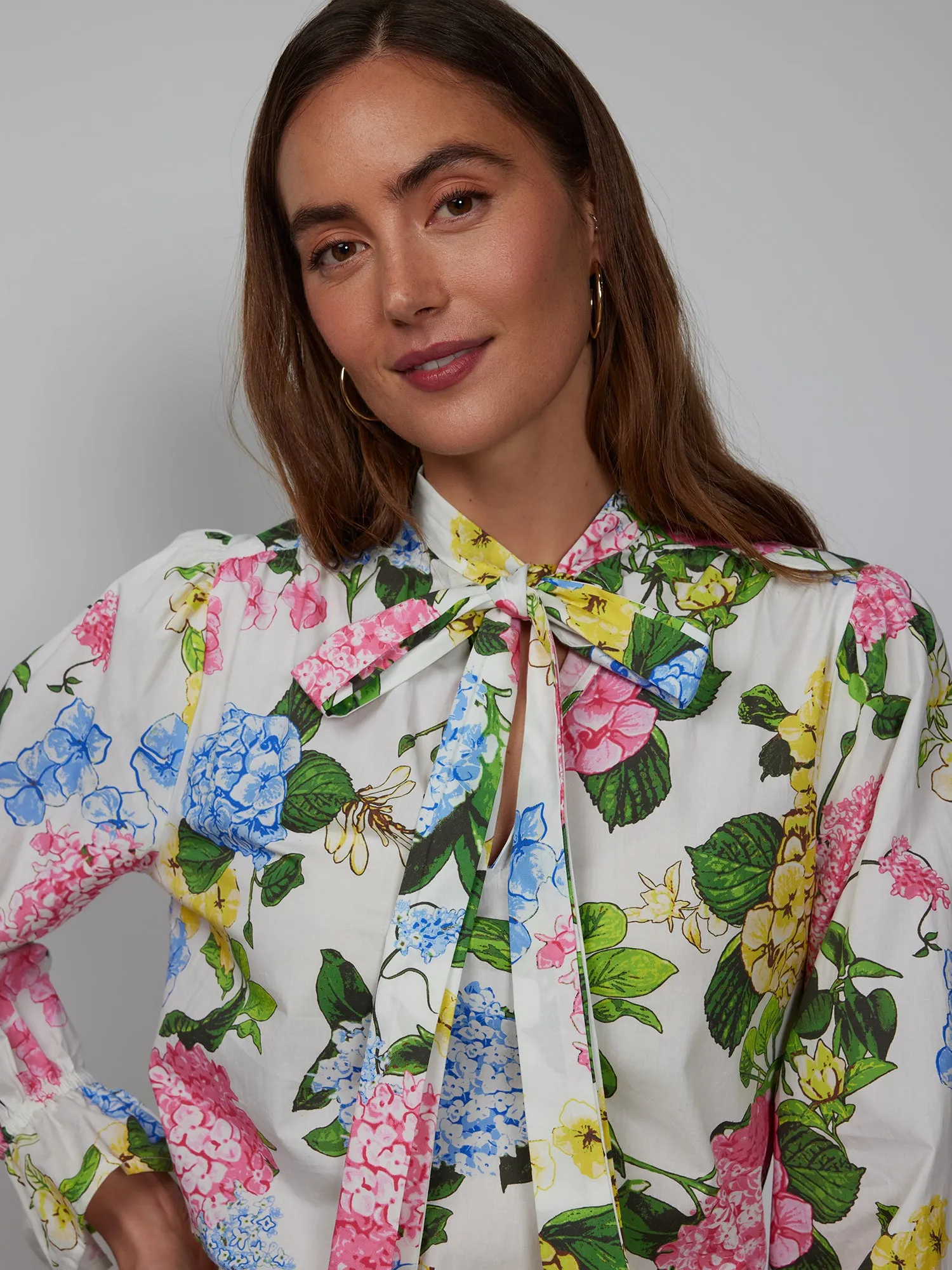 Poet Sleeve Bow Neck Hydrangea Blouse