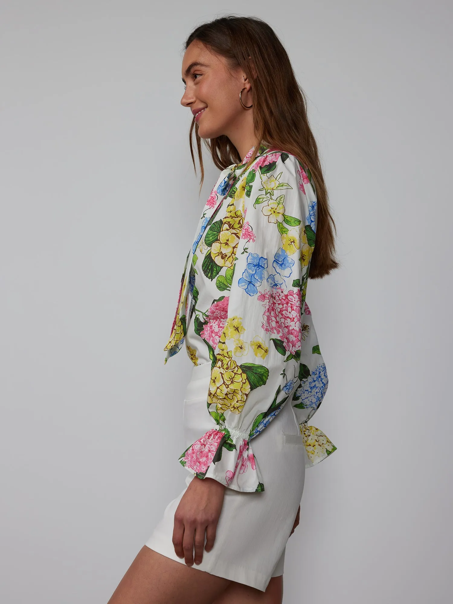 Poet Sleeve Bow Neck Hydrangea Blouse