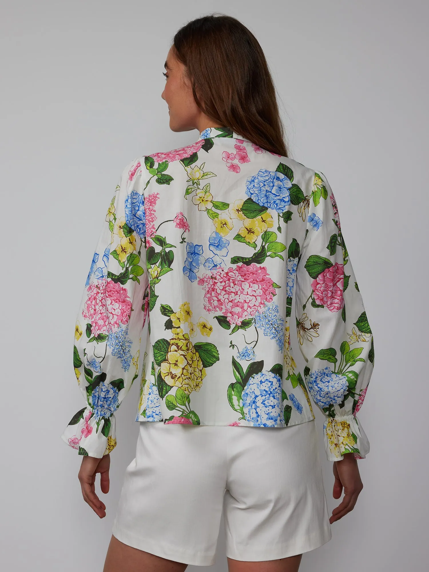 Poet Sleeve Bow Neck Hydrangea Blouse