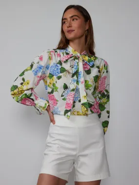 Poet Sleeve Bow Neck Hydrangea Blouse