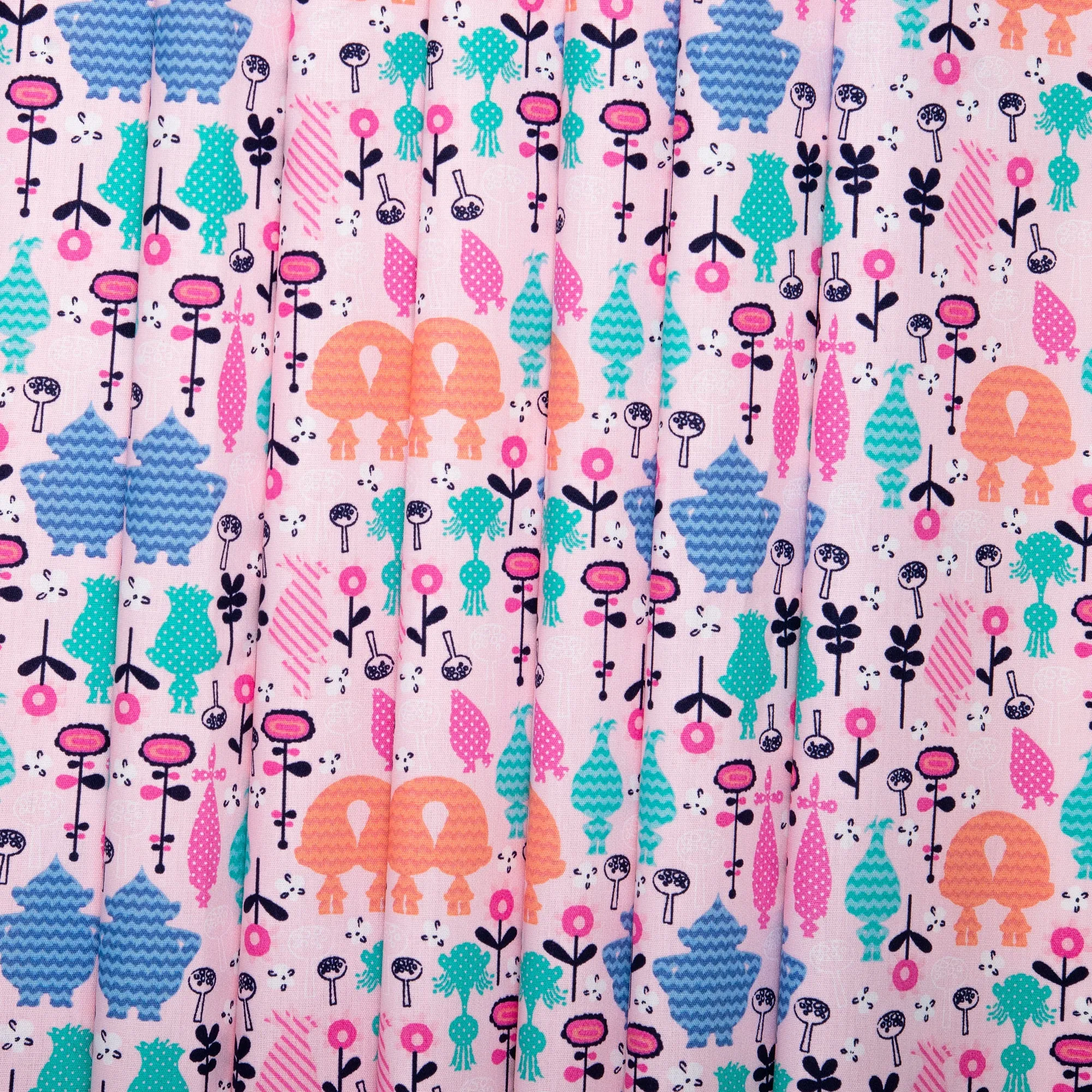 Printed Cotton Poplin - WOO HOO - Double trolls - Petal pink