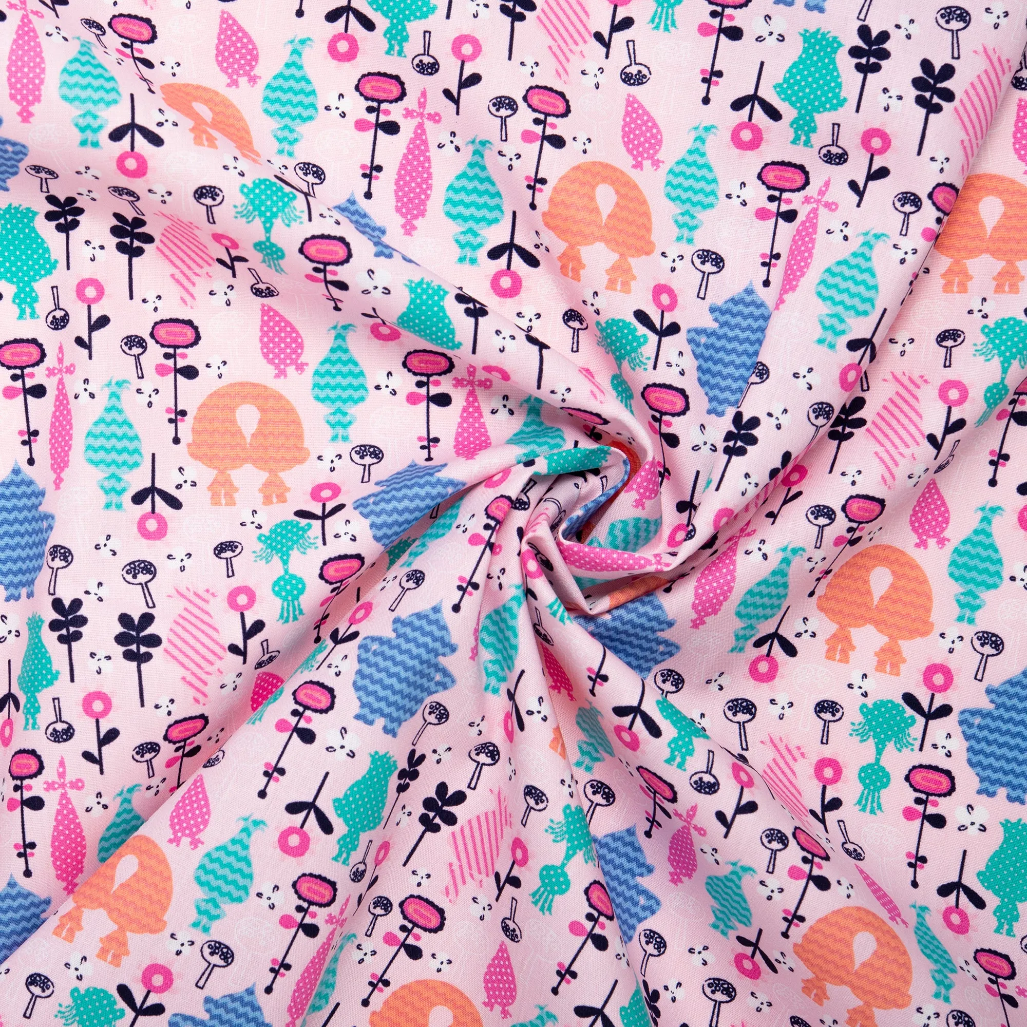 Printed Cotton Poplin - WOO HOO - Double trolls - Petal pink