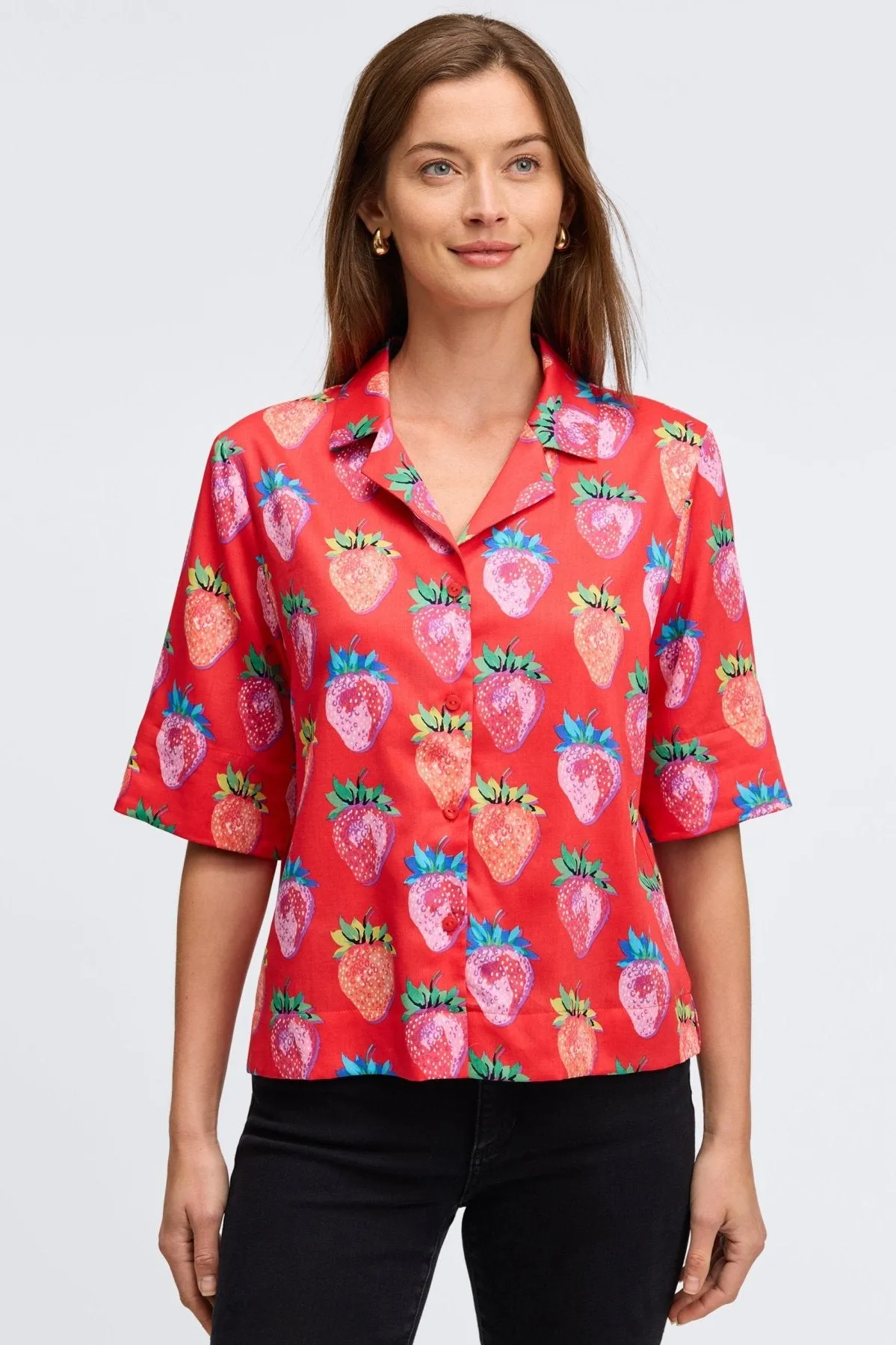 Quinn No Iron Strawberry Delight Camp Shirt