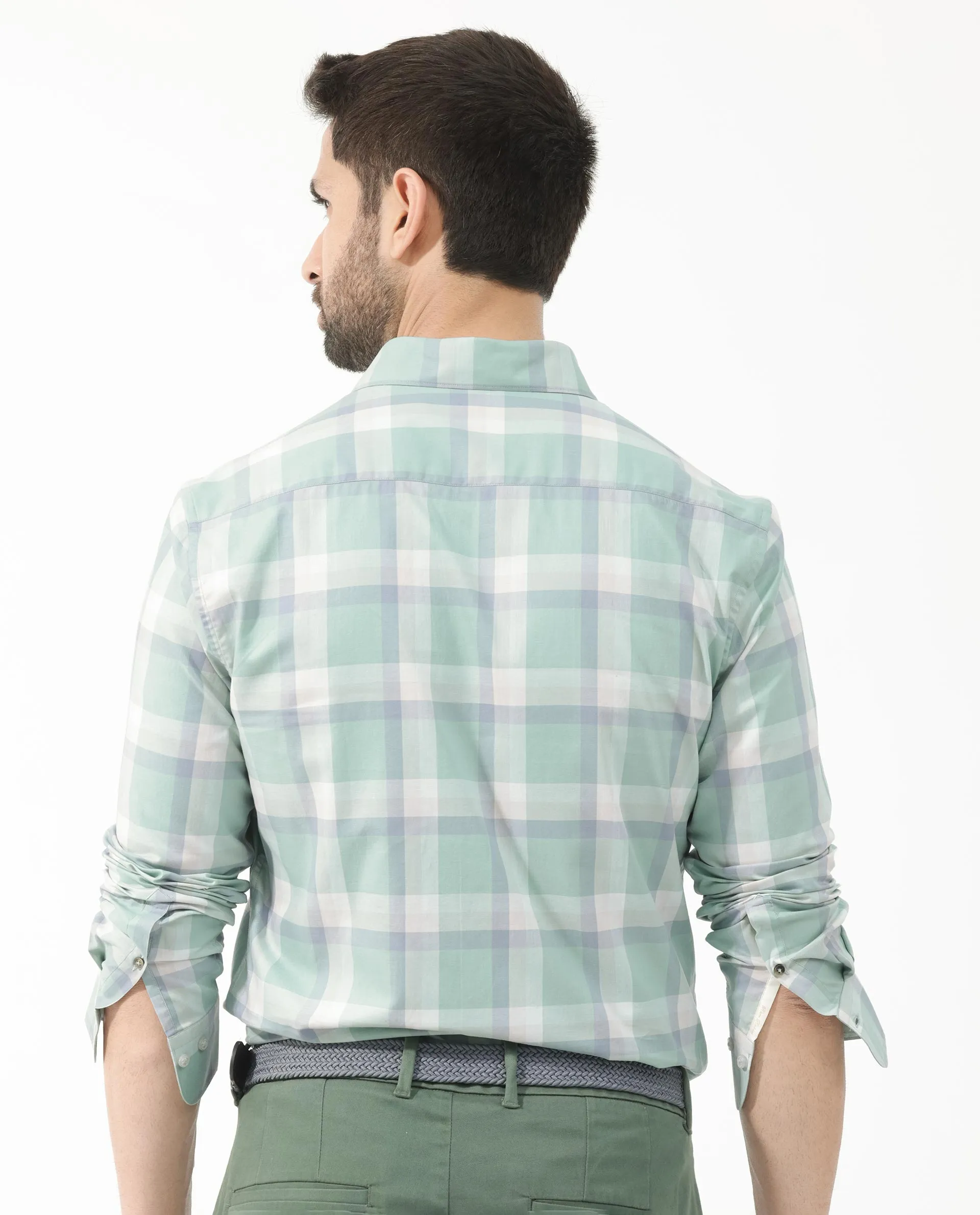 Rare Rabbit Men's Nexi Dusky Green Cotton Full Sleeve Checks Shirt