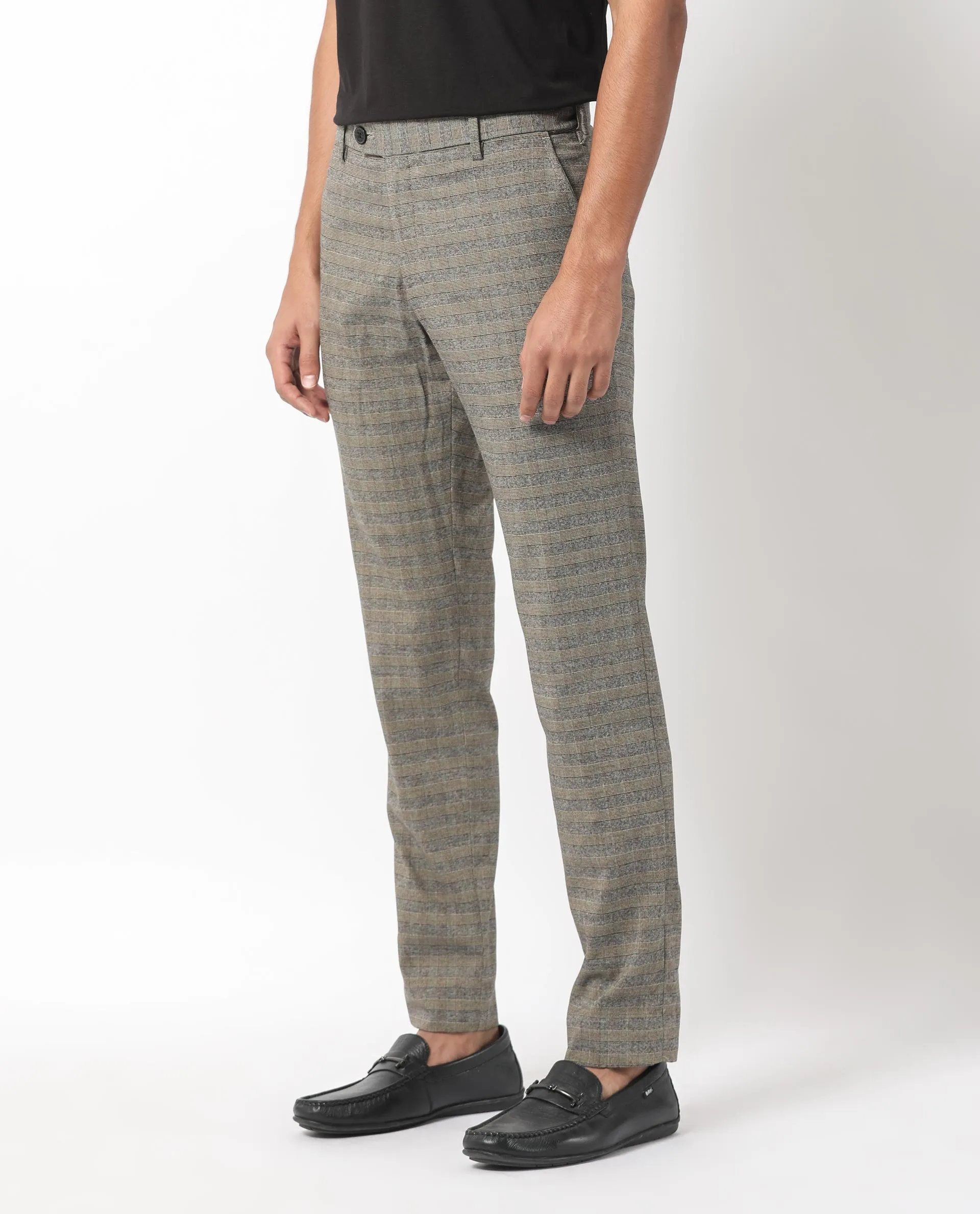 Rare Rabbit Men's Vertex Grey Mid-Rise Regular Fit Checks Trouser