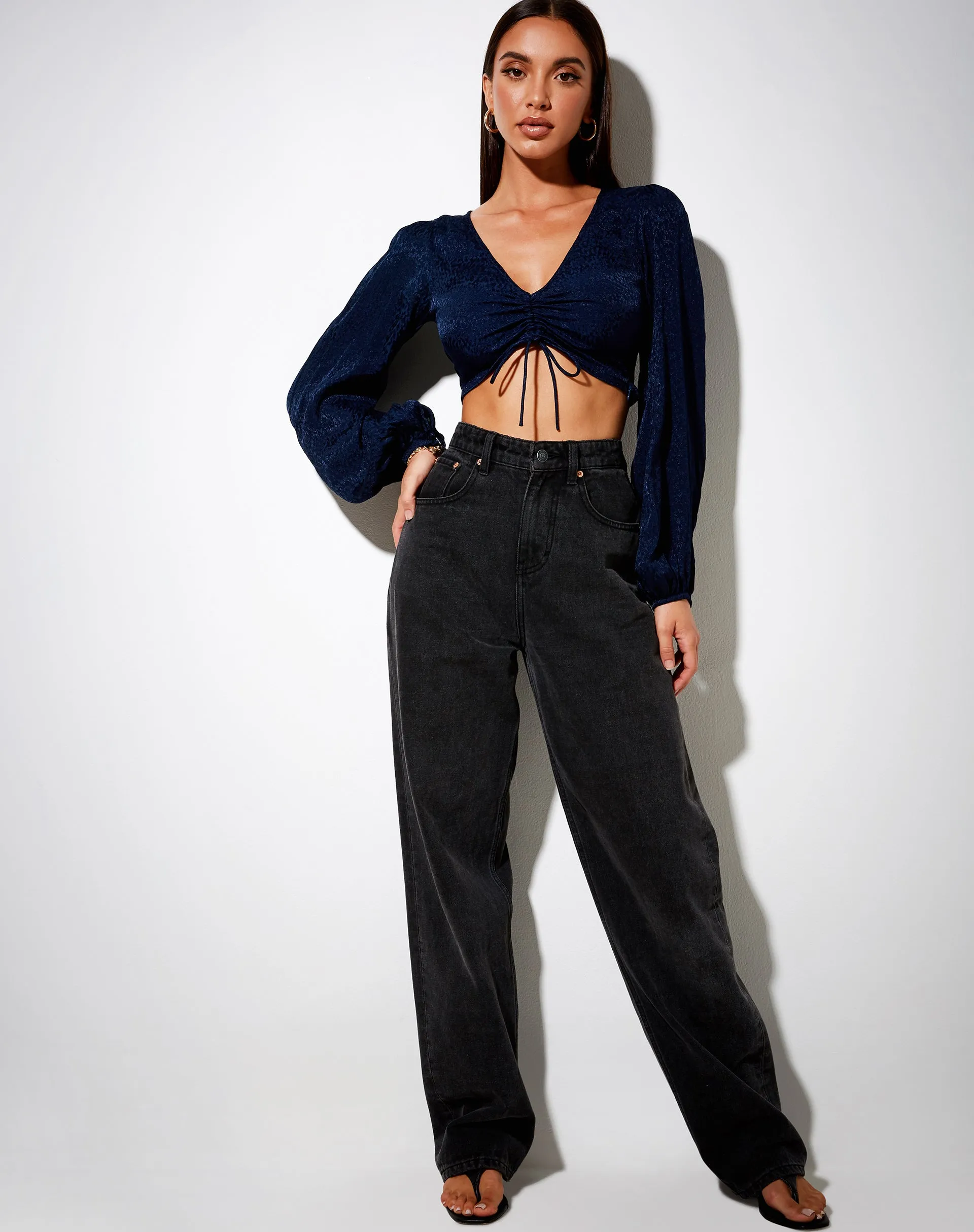 Reilo Crop Top in Satin Cheetah Navy