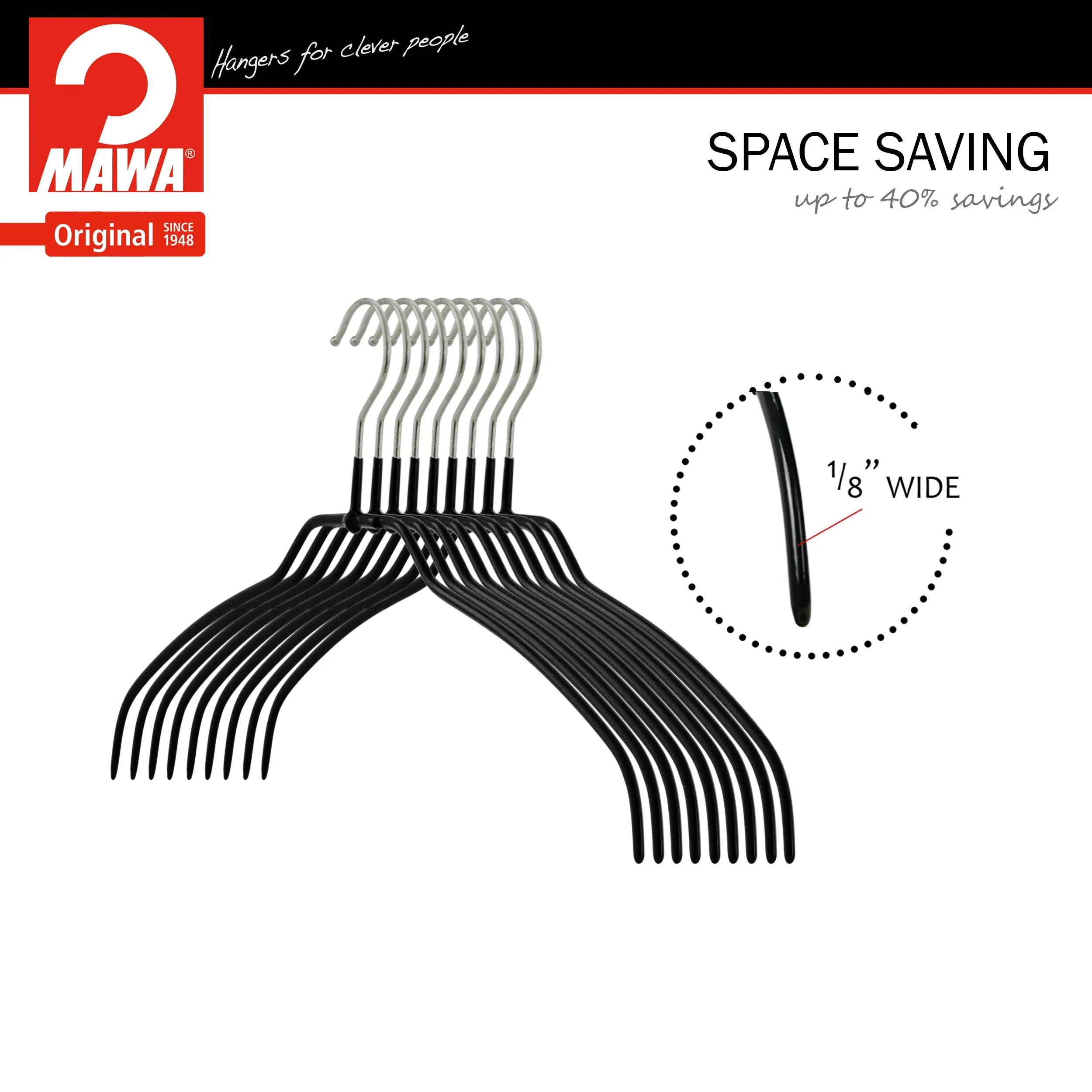 Silhouette Space-Saving Shirt Hanger, Narrow, 36FT, Black