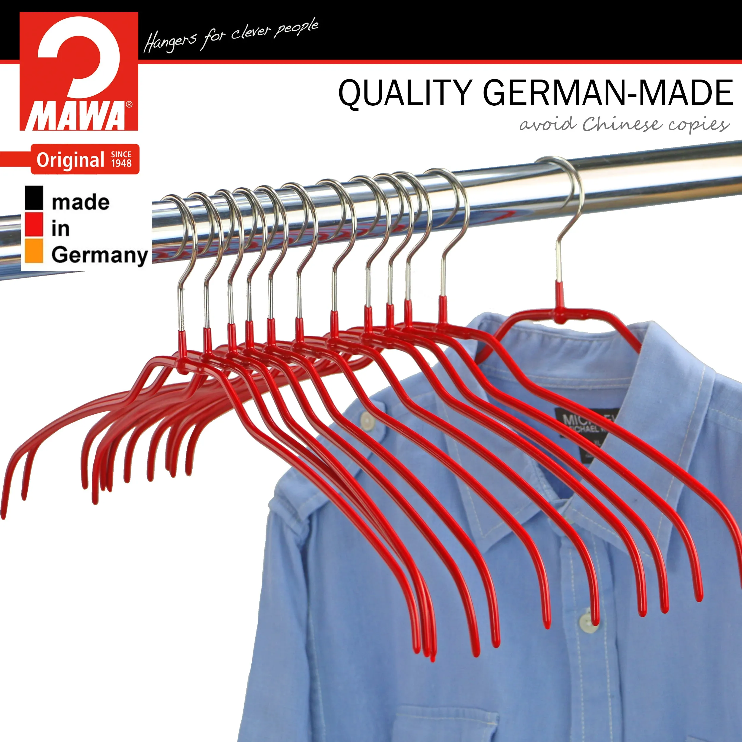 Silhouette Space-Saving Shirt Hanger, Narrow, 36FT, Red