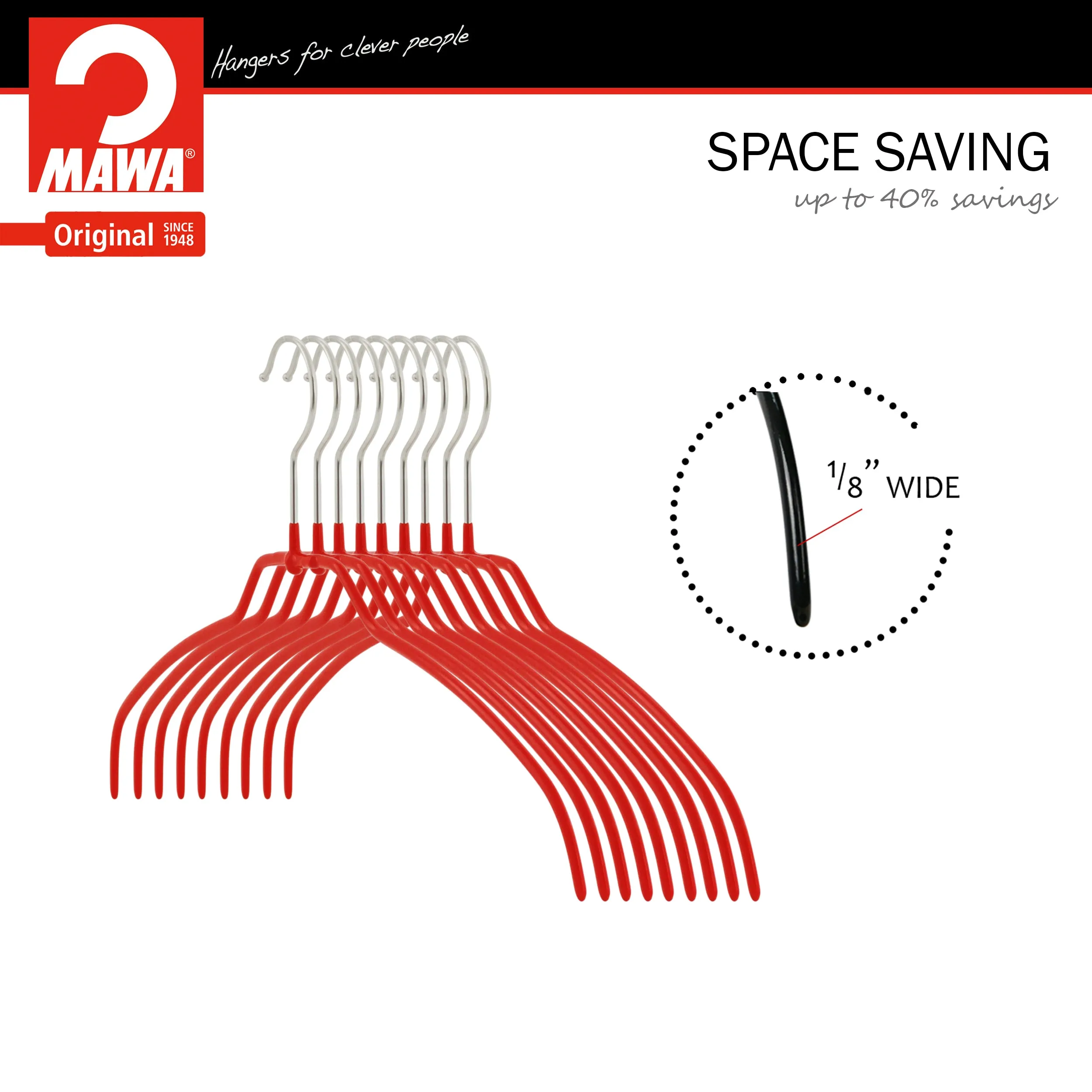 Silhouette Space-Saving Shirt Hanger, Narrow, 36FT, Red