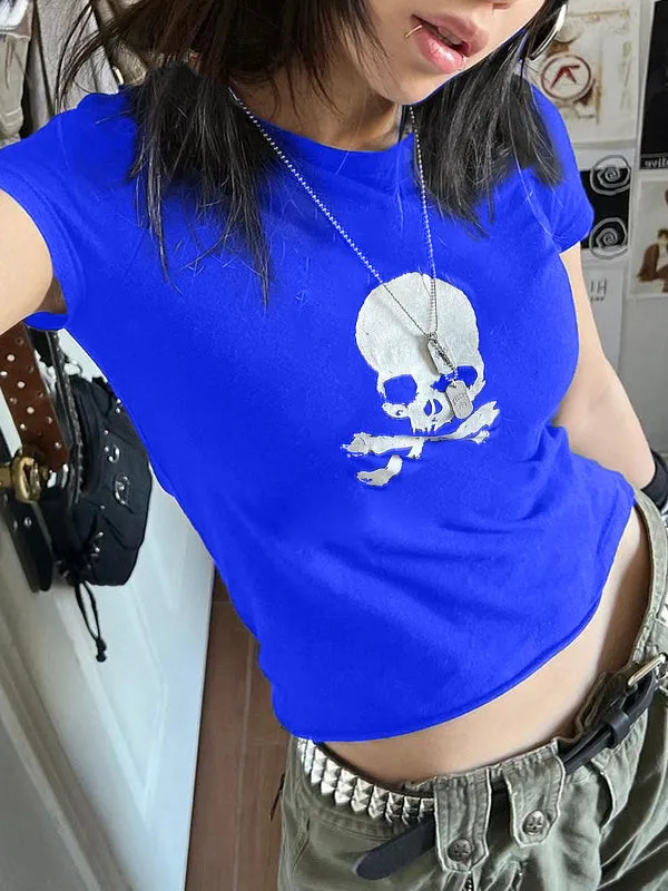 Skull Print Graceful Cropped Tank Top