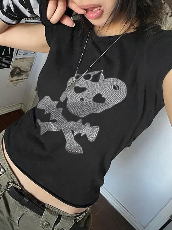 Skull Print Graceful Cropped Tank Top