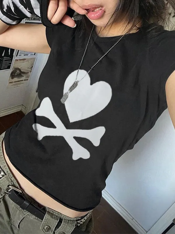 Skull Print Graceful Cropped Tank Top