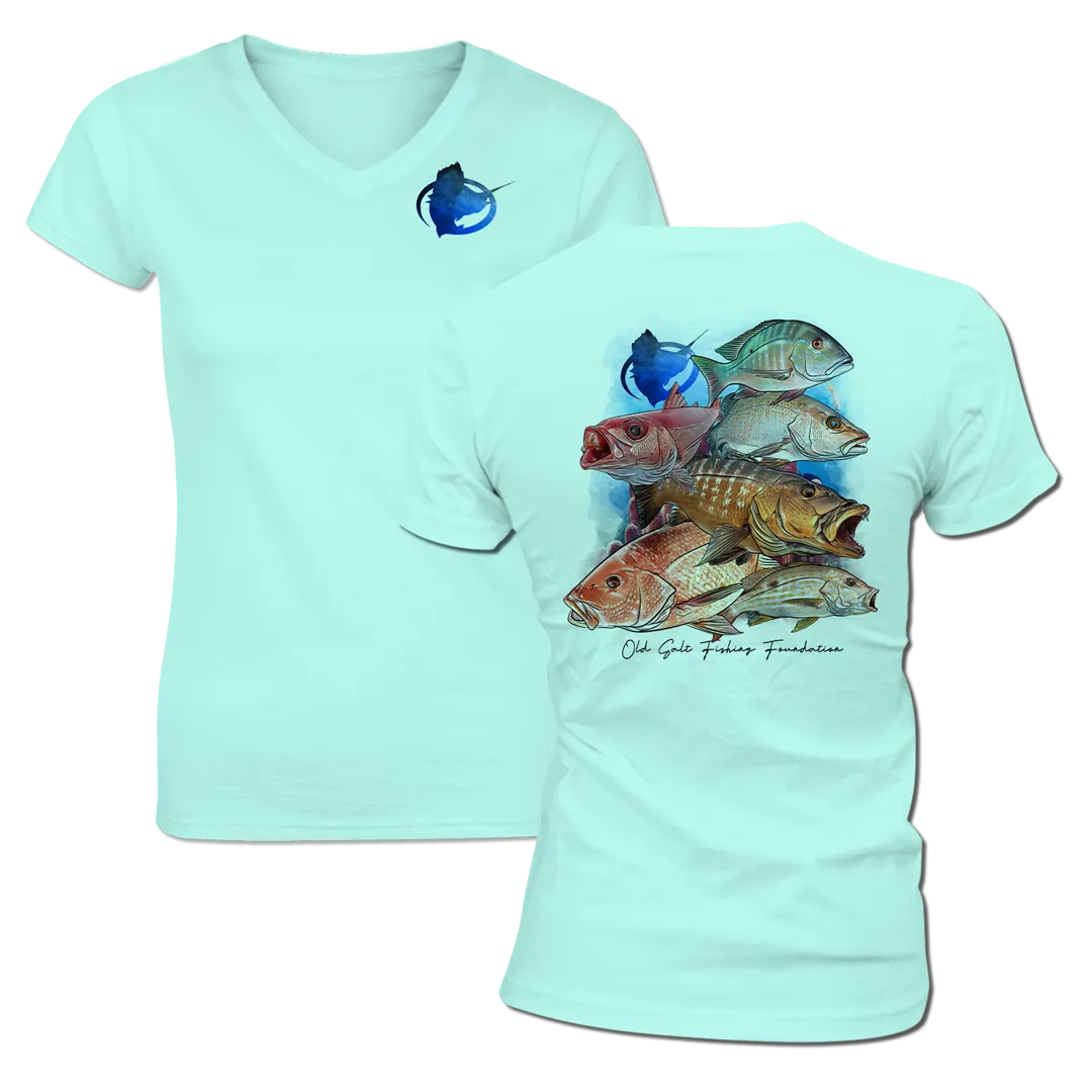 Snapper Frenzy Ladies Short Sleeve V-Neck Performance Shirt