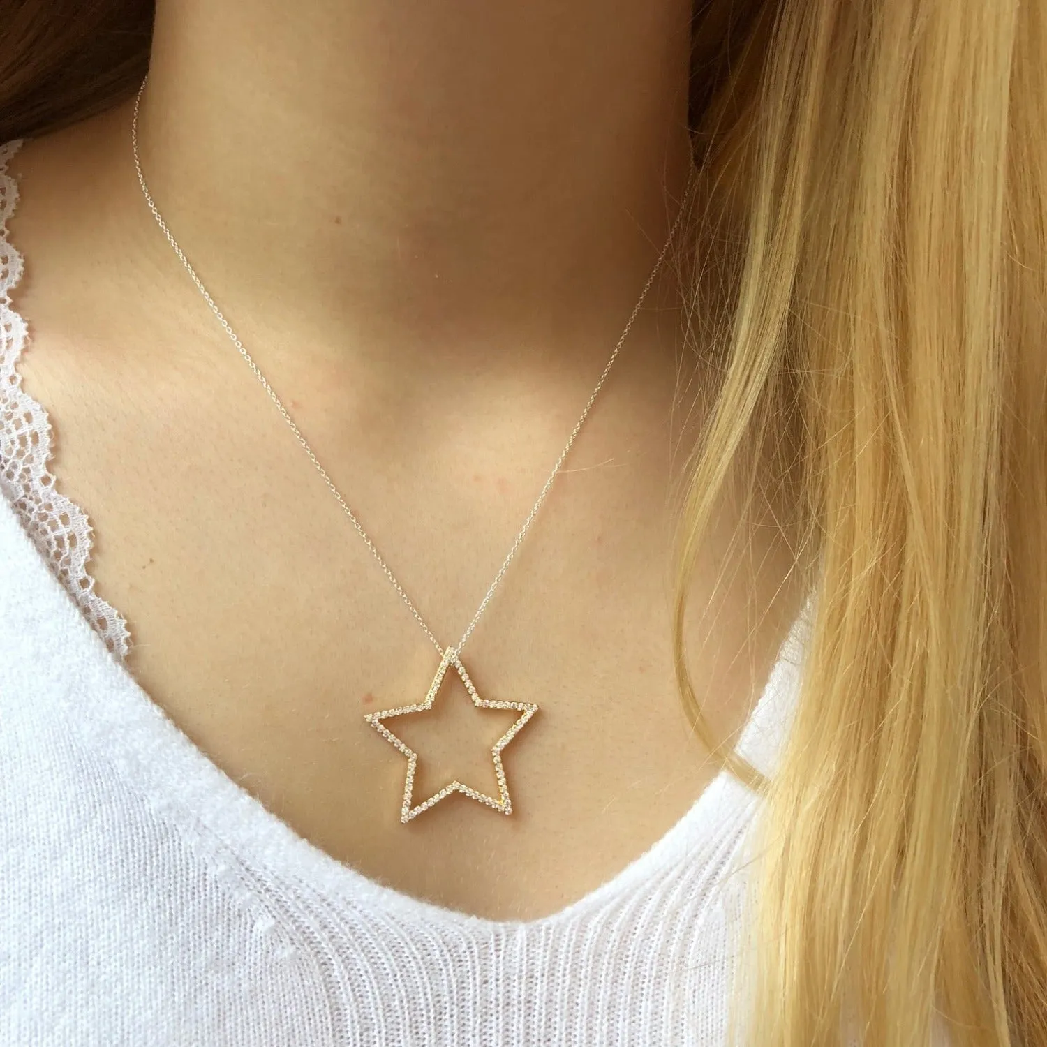 Sterling Silver Silhouette Star Pave Necklace