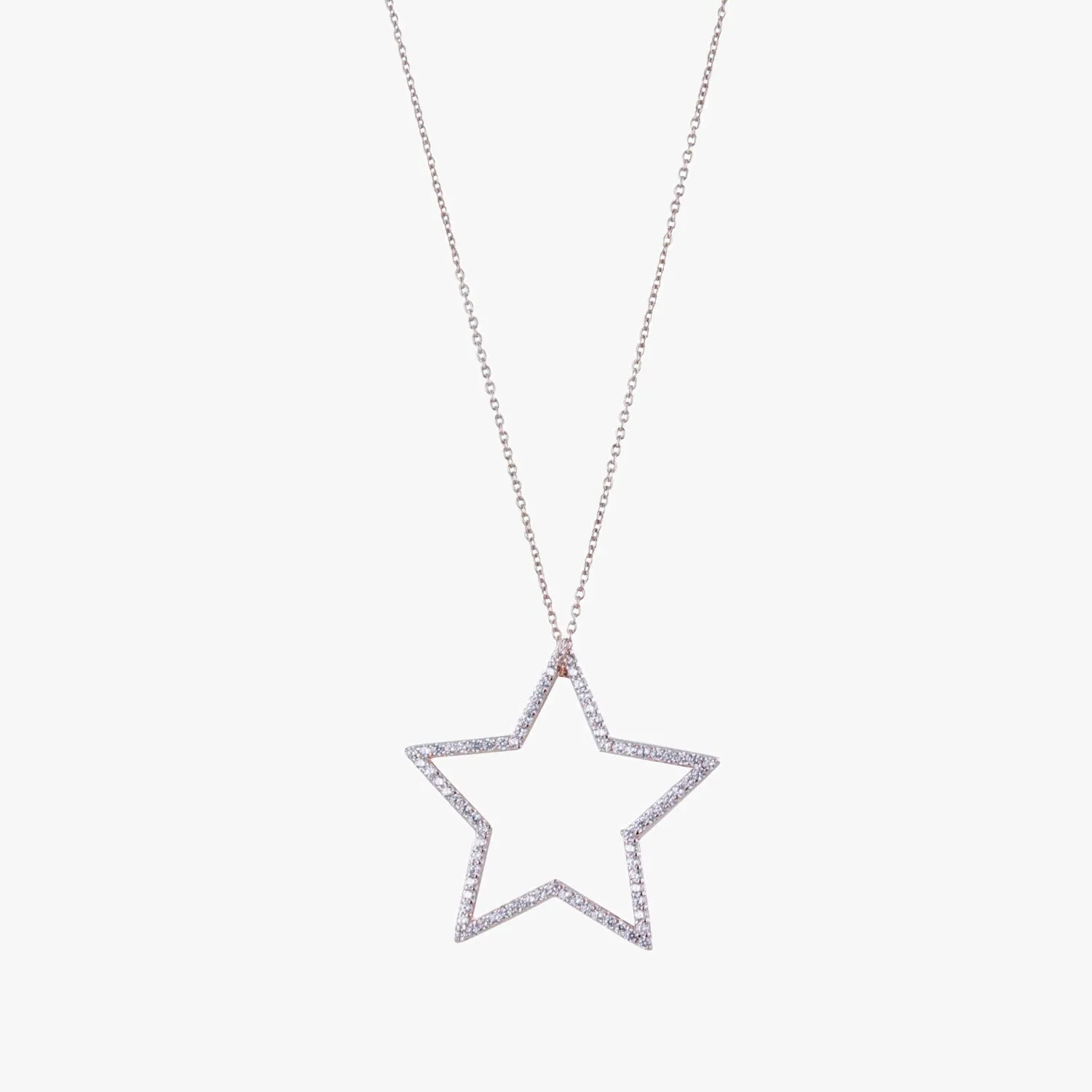 Sterling Silver Silhouette Star Pave Necklace