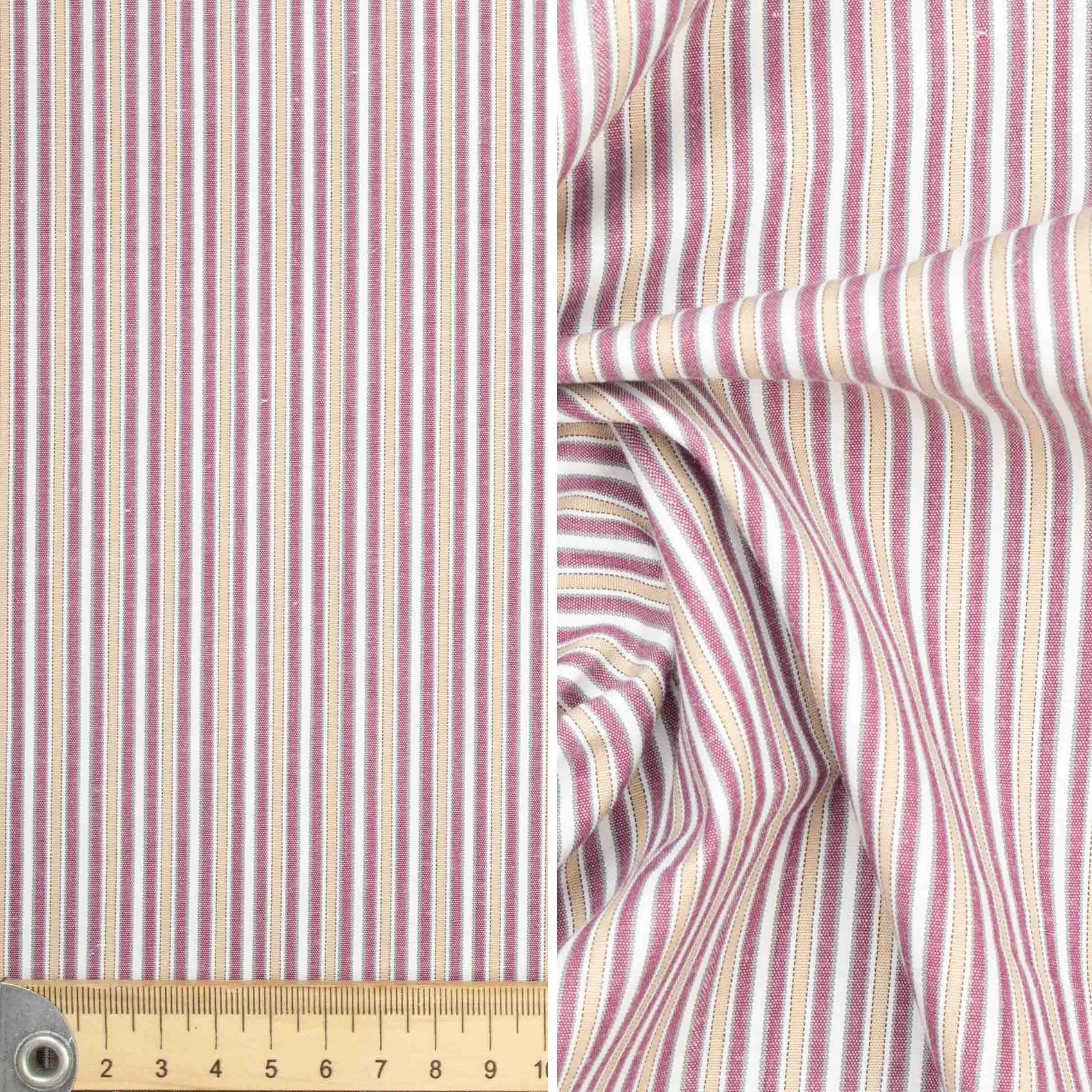 Stripe Shirting Design-51 Raspberry & Cream