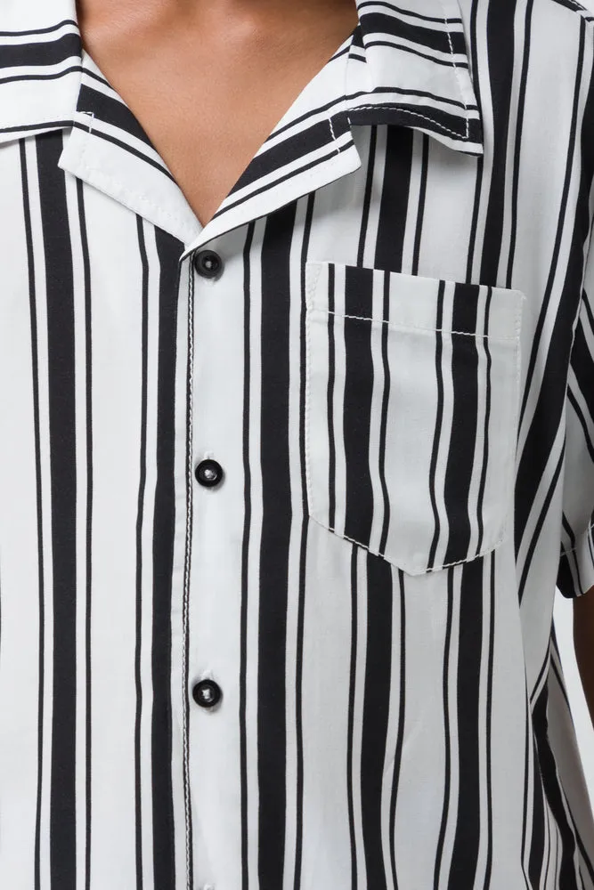 Stripe Short Sleeve Shirts White