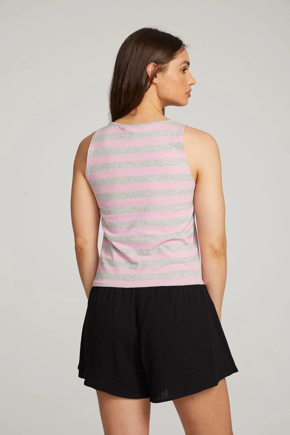 Teague Pastel Lavender and Grey Marl Striped Tank