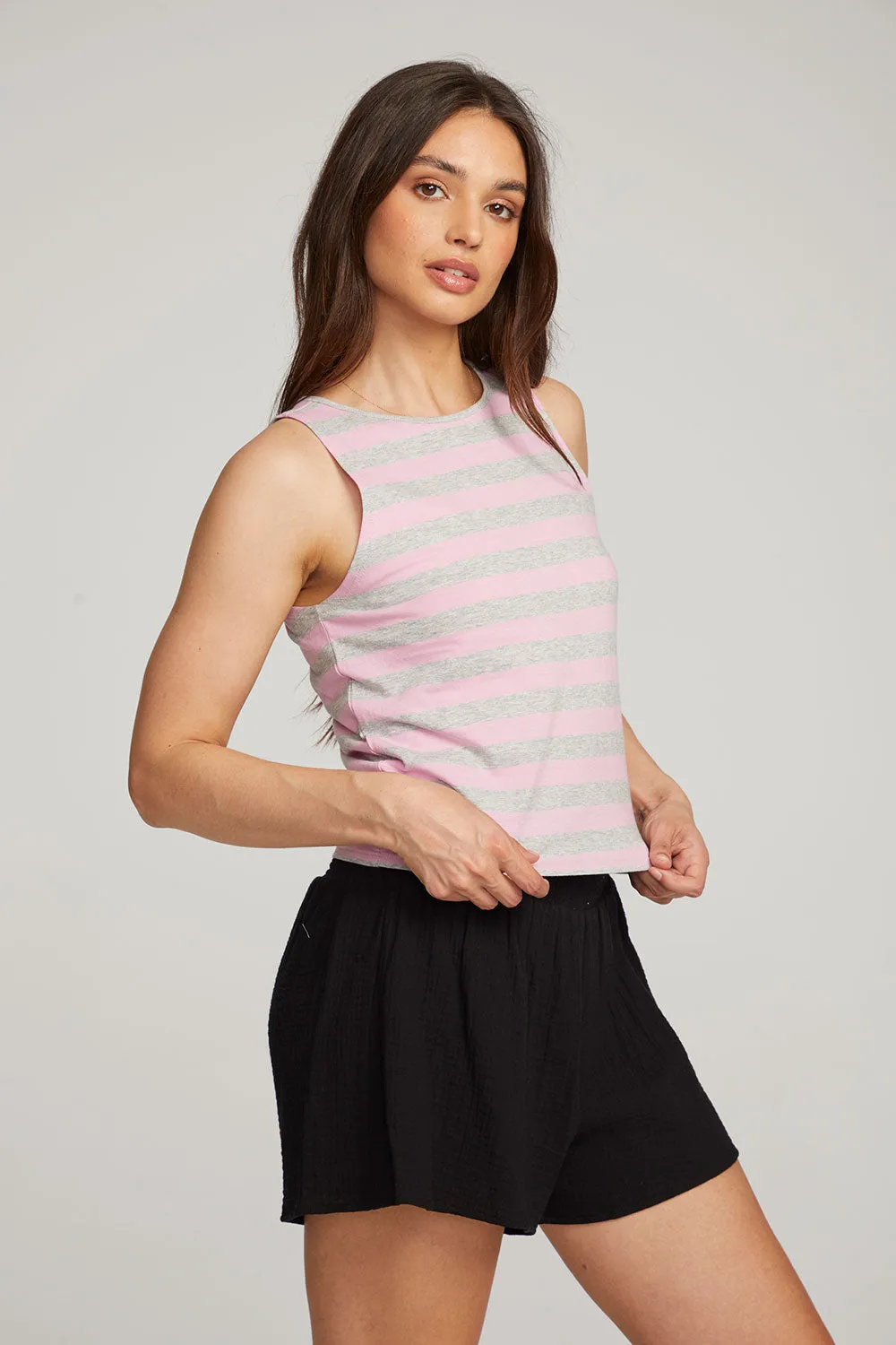 Teague Pastel Lavender and Grey Marl Striped Tank