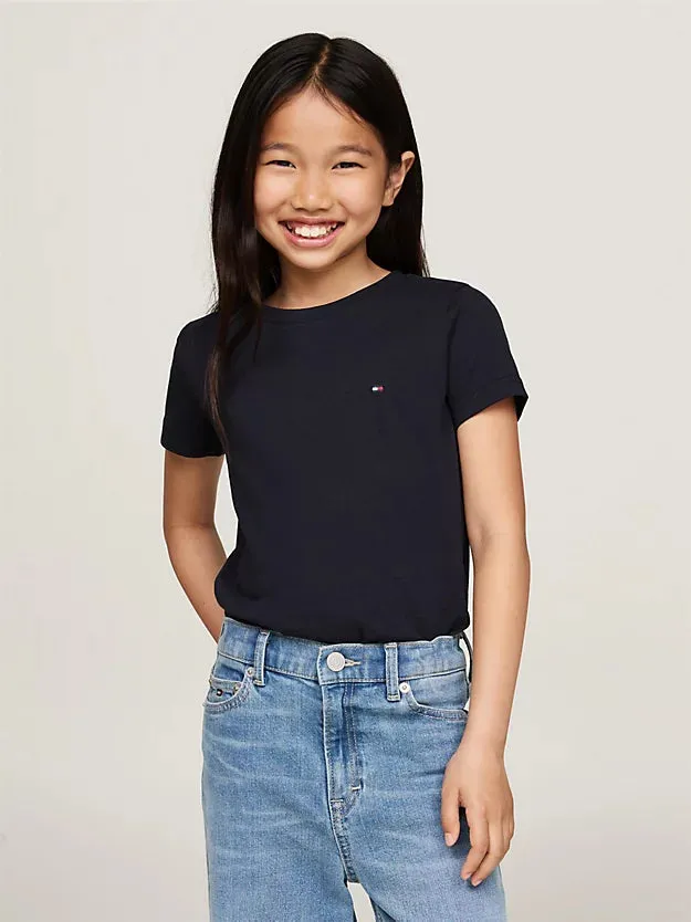 Tommy Hilfiger Girls Essential Crew Neck T-shirt - White/Desert Sky