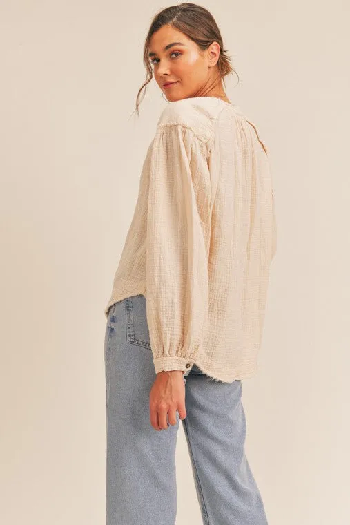 Toni Distressed Button Down Top