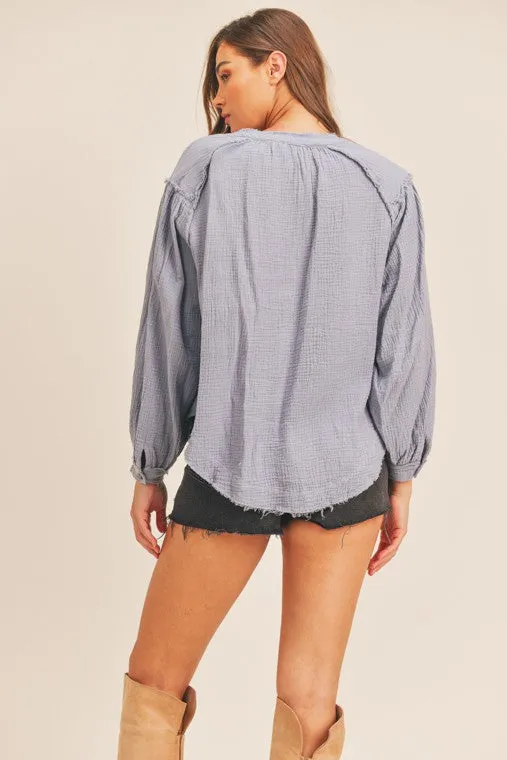 Toni Distressed Button Down Top