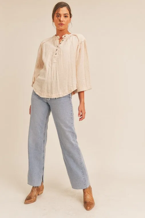 Toni Distressed Button Down Top