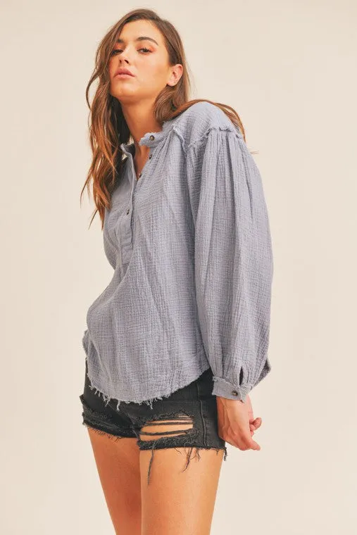 Toni Distressed Button Down Top