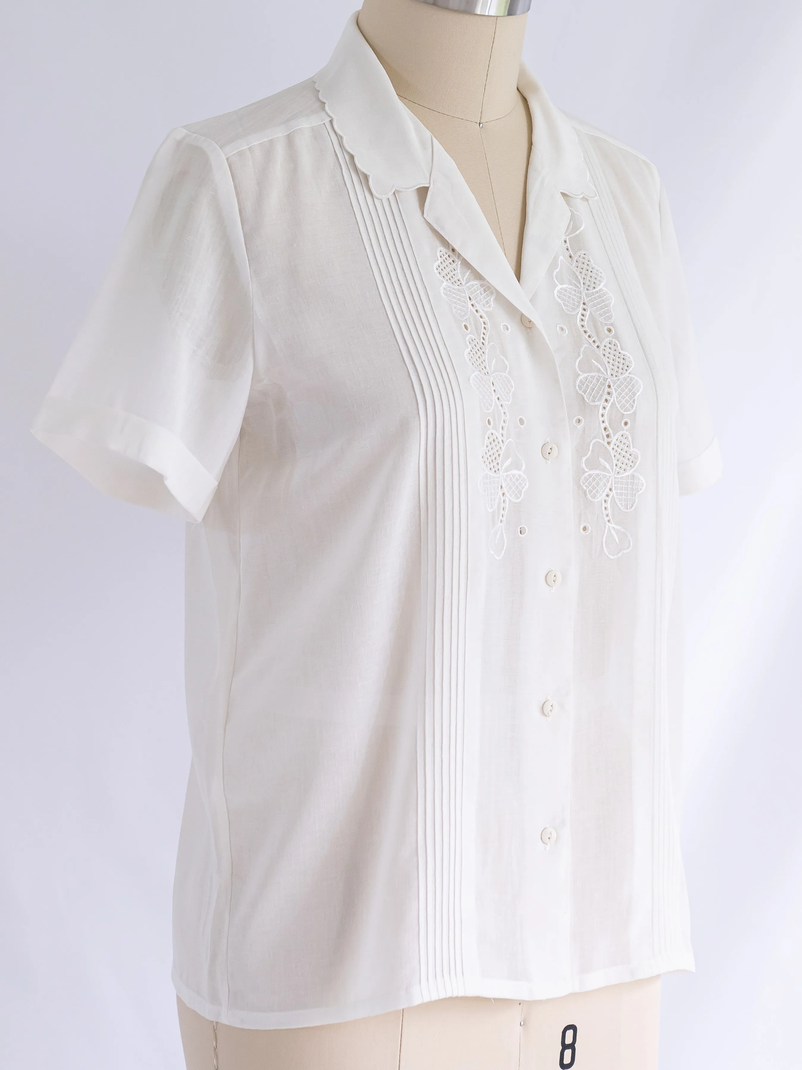 Vintage Half Sleeved Pintex Detailed Polyester White Blouse