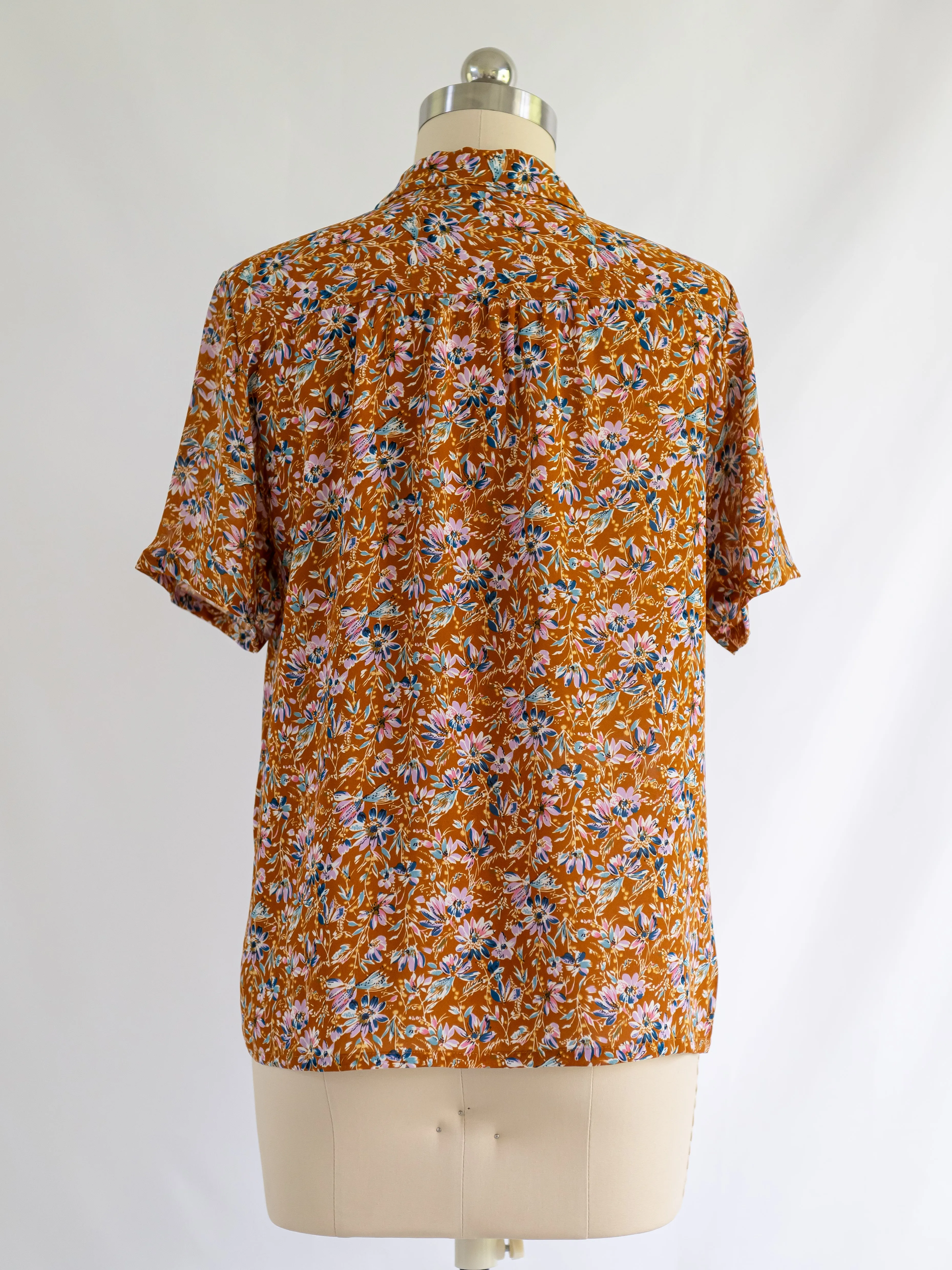 Vintage Orange Chiffon Daisy Floral Print Blouse