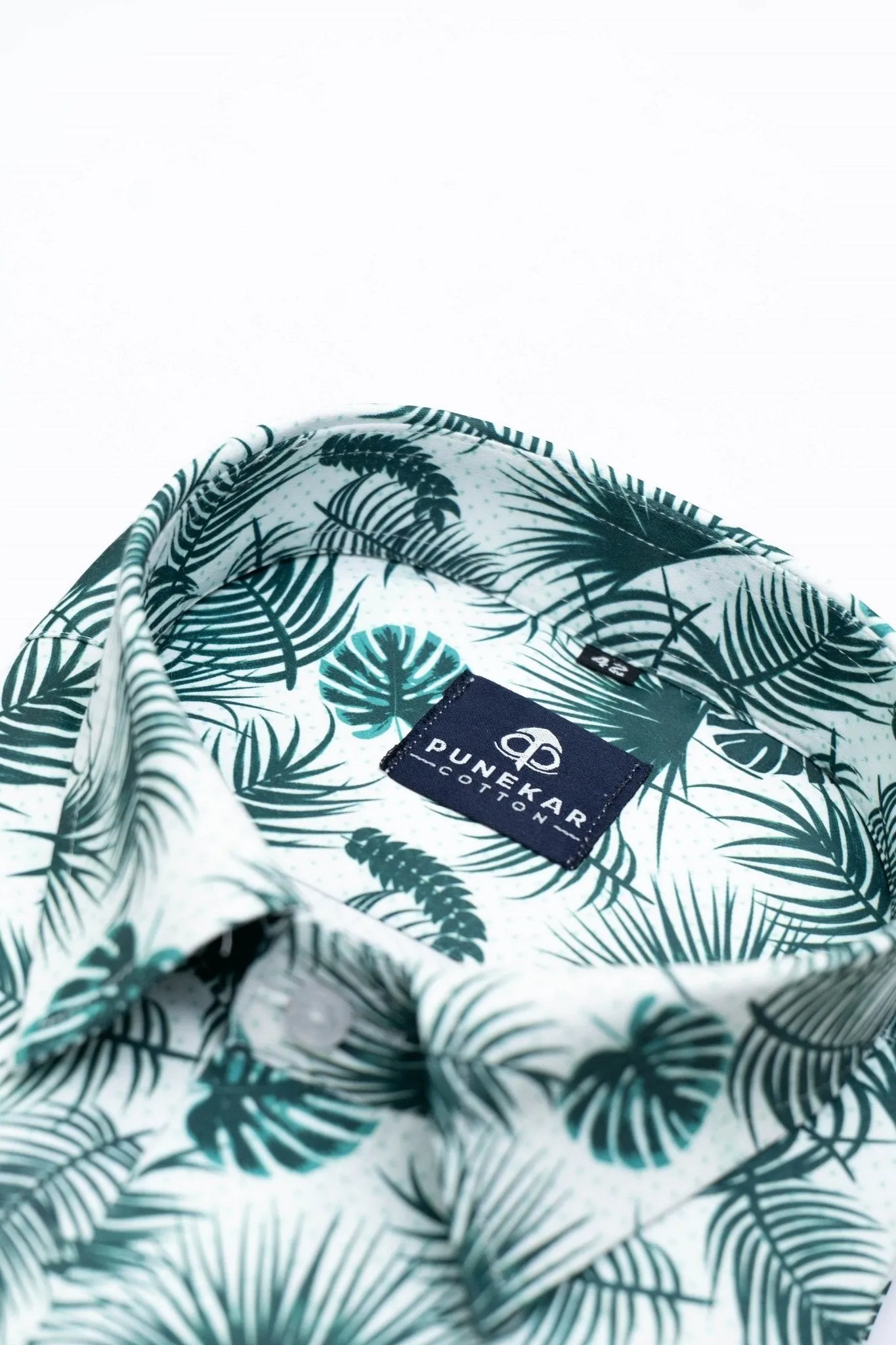 White Green Color Leaf printed Shirt For Men