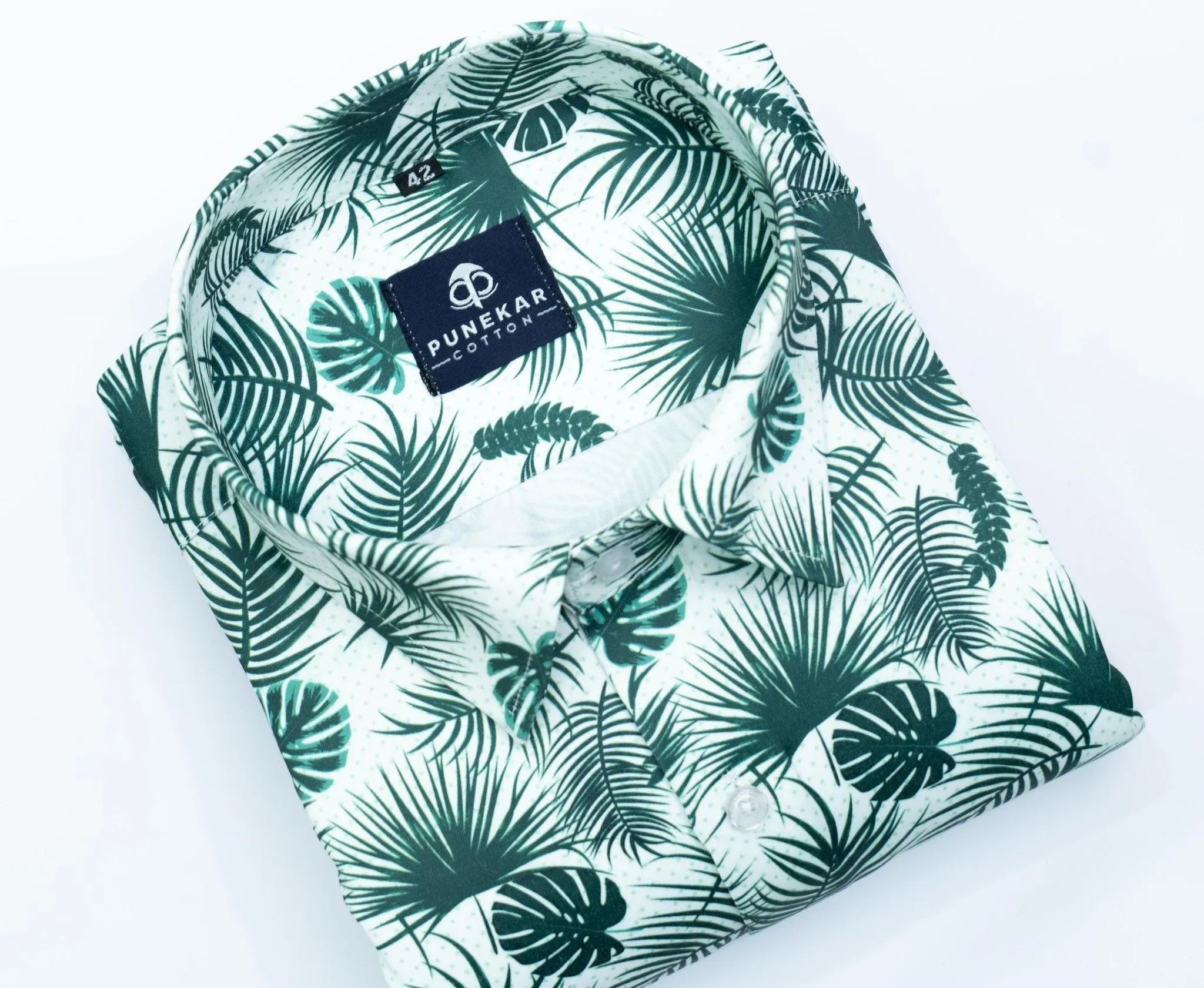 White Green Color Leaf printed Shirt For Men