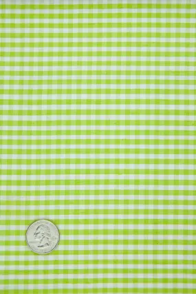 White Lime Green Gingham Shantung 432 Fabric