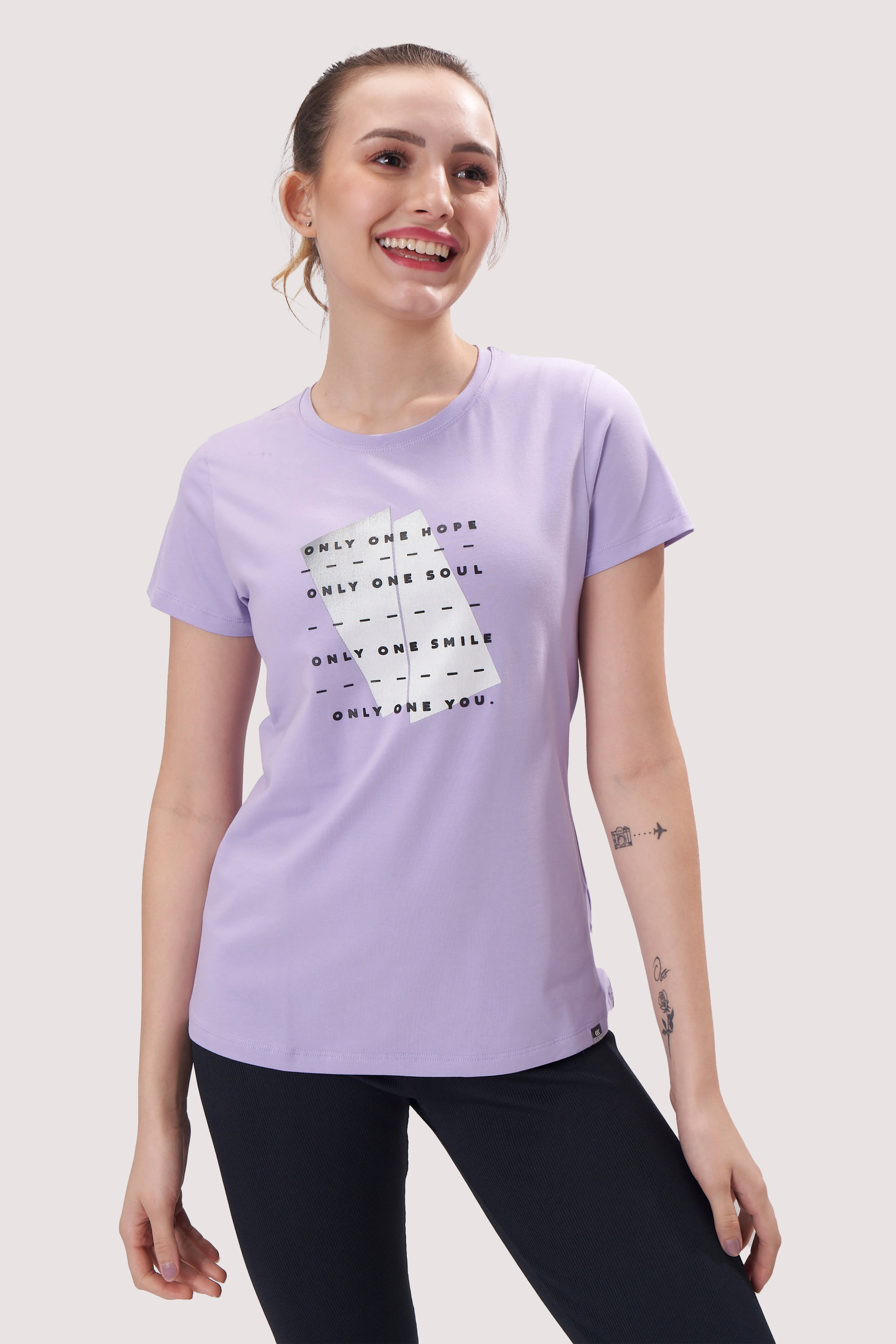 Women’s Cotton T-Shirt with HD Textured Print & Curved Hemline