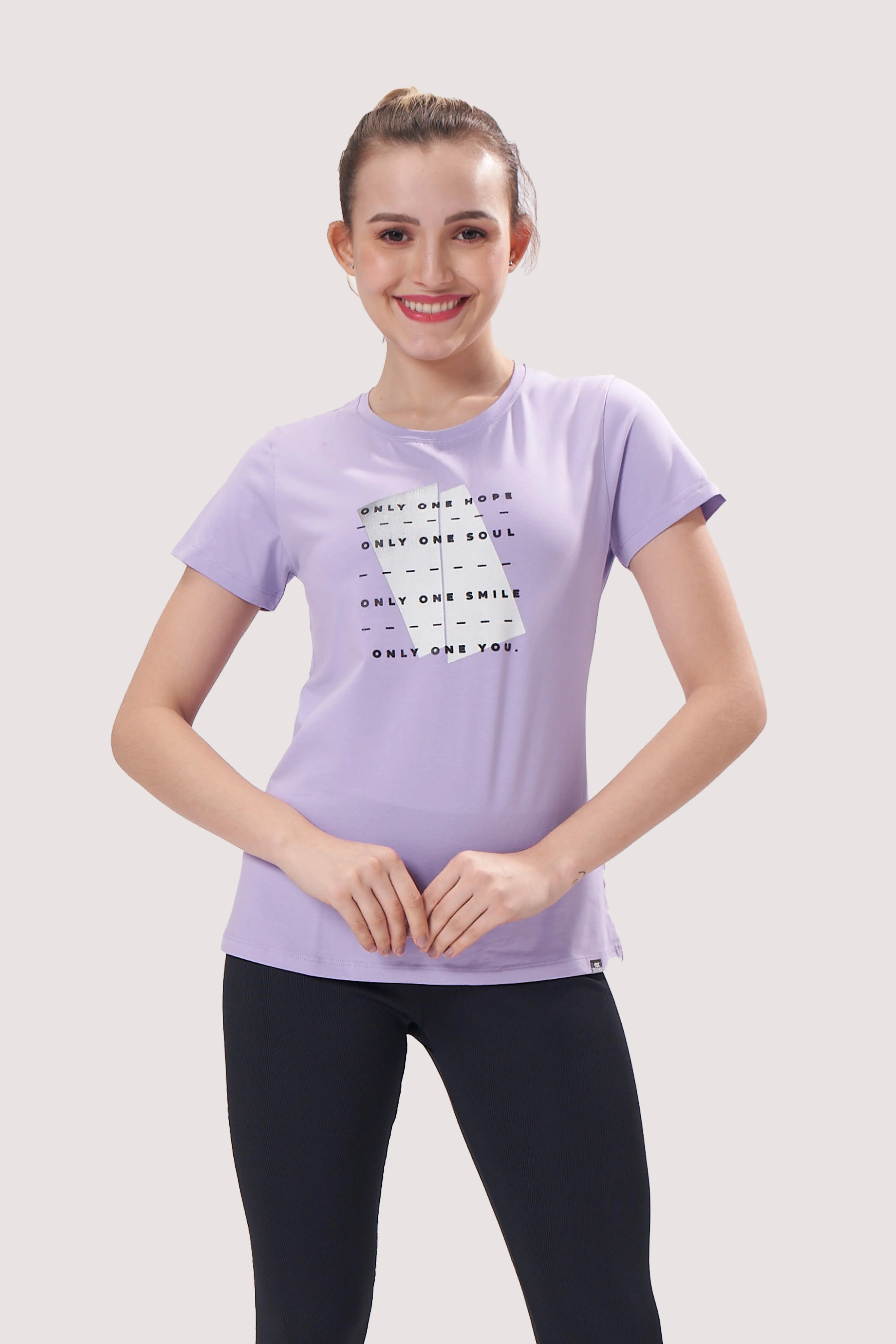 Women’s Cotton T-Shirt with HD Textured Print & Curved Hemline