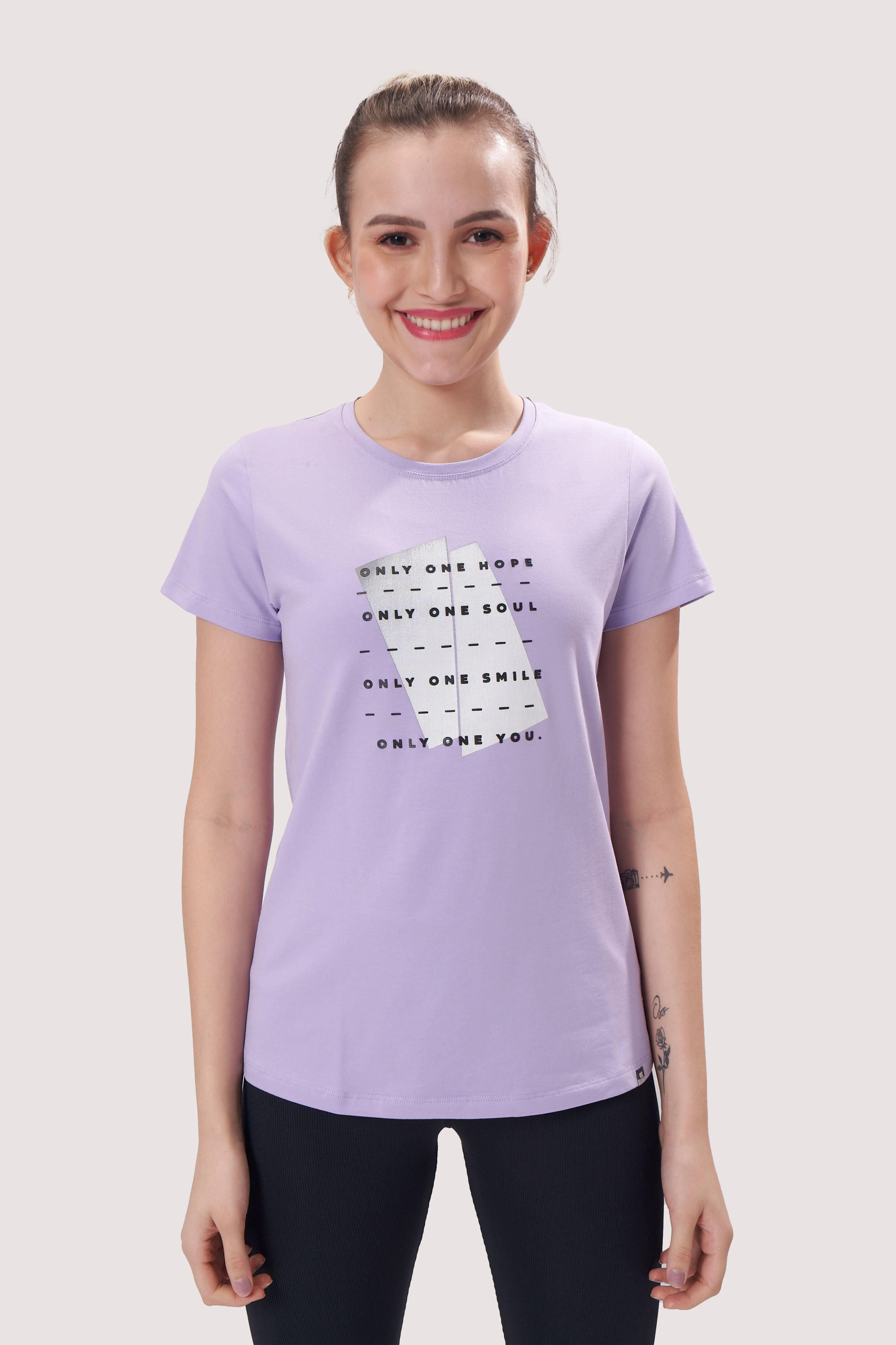 Women’s Cotton T-Shirt with HD Textured Print & Curved Hemline