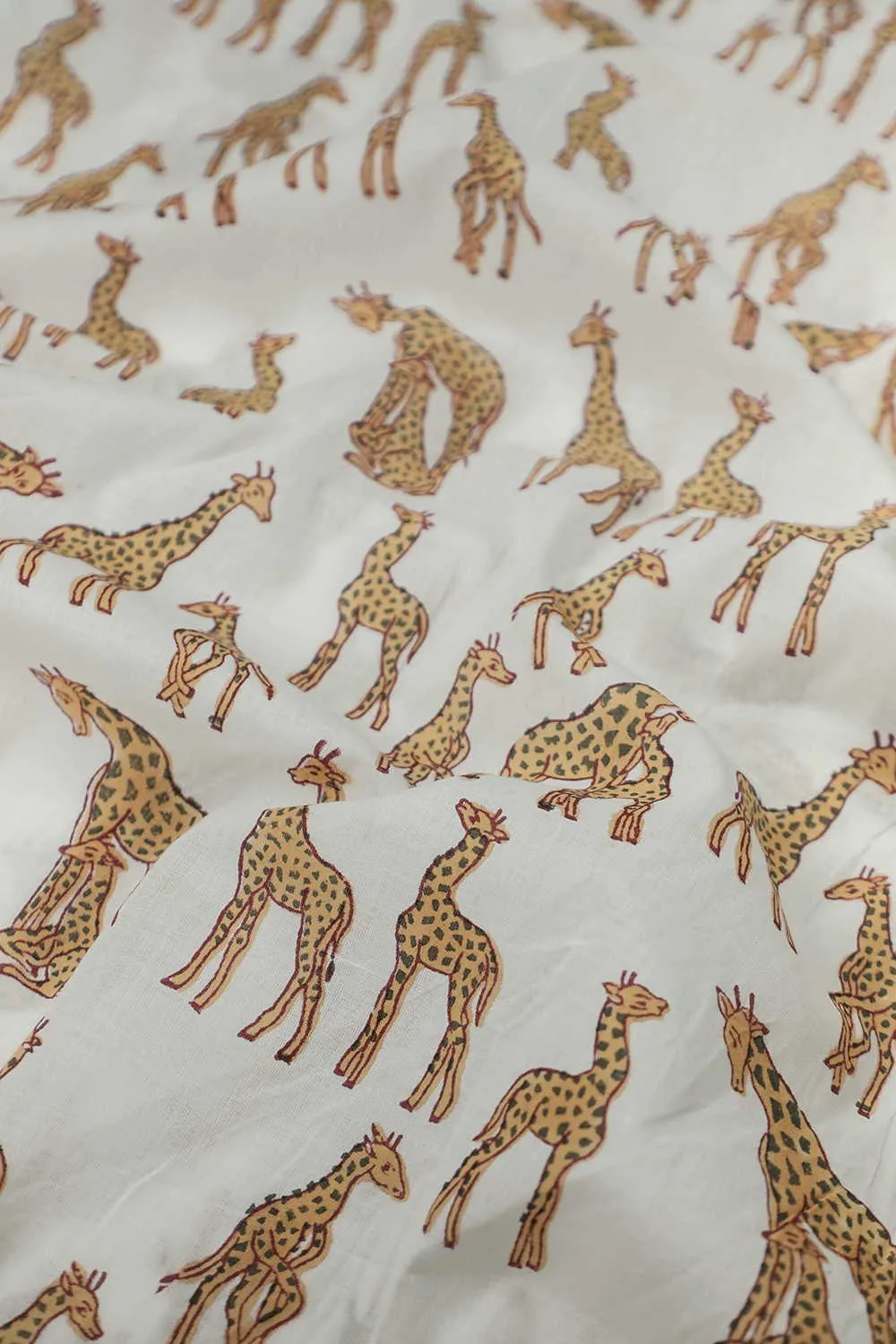 Yellow Giraffe - Cream Sanganeri Cotton Fabric