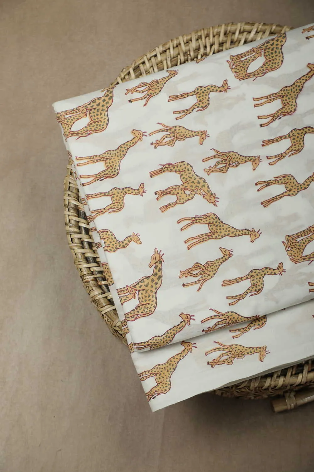 Yellow Giraffe - Cream Sanganeri Cotton Fabric